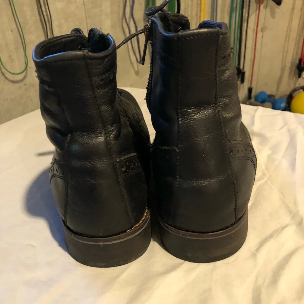 Rockport Black Leather Wingtip Zip Lace Boots